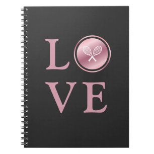 Tennis Love Pink Rose Gold Typography Cute Rackets Notitieboek