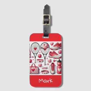 Tennis Love thema valentijnsen met rood hart Bagagelabel