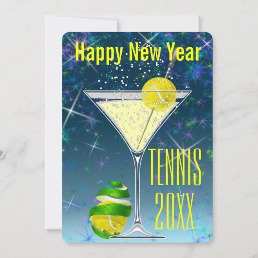Tennis Martini New Year Kaart (Voorkant)