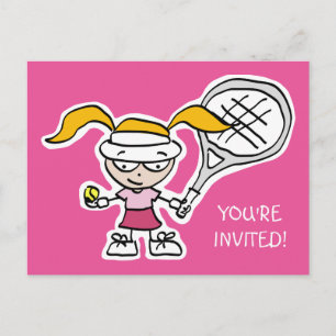 Tennis meisjes verjaardagsfeest uitnodigingskaartj uitnodiging briefkaart