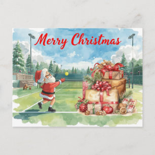 Tennis Merry Kerstmis met kerstman Feestdagenkaart