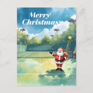 Tennis Merry Kerstmis met kerstman Feestdagenkaart