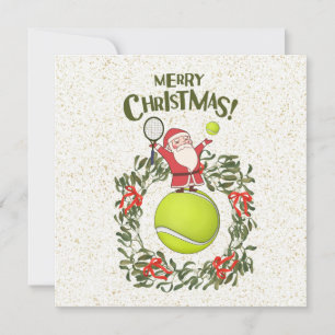 Tennis Merry Kerstmis met kerstman Feestdagenkaart