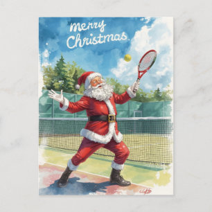 Tennis Merry Kerstmis met kerstman Feestdagenkaart
