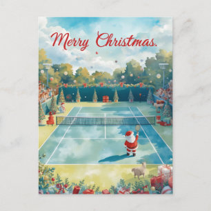 Tennis Merry Kerstmis met kerstman Feestdagenkaart