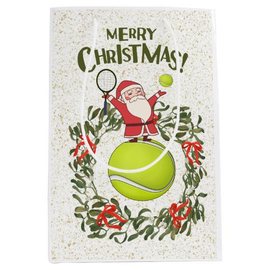 Tennis Merry Kerstmis met kerstman Medium Cadeauzakje (Voorkant)