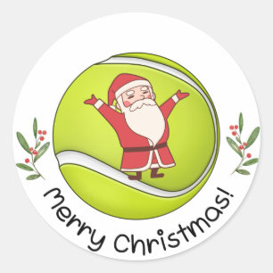 Tennis Merry Kerstmis met kerstman op bal Ronde Sticker