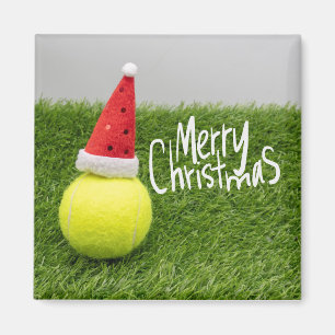 Tennis Merry Kerstmis met tennisbal Santa hat Magneet