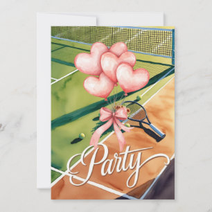 Tennis met Liefdesballon op Court Wedding Party Kaart