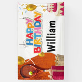Tennis met racket en bal Happy Birthday Spandoek (Verticaal)