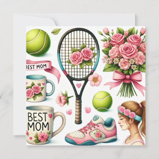 Tennis Moederdag Feestdagenkaart (Voorkant)