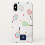 Tennis Monogramme Sports Blue Green Custom<br><div class="desc">Cette raquette de tennis et motif de balle en marine,  turquoise,  rose,  corail,  orange et vert est parfait pour l'athlète,  entraîneur ou joueur dans votre vie. Personnalisez avec le monogramme de votre choix.</div>