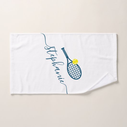 Tennis Nom personnalisé Script Monogramme bleu (Serviette à main)