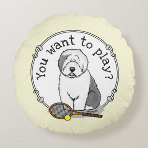 Tennis Old English Sheepdog (Grey 1) Dog Cute) Rond Kussen