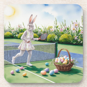 Tennis Paashaas Konijn Speler op het veld Bier Onderzetter