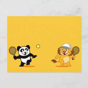 Tennis Panda en Lion Briefkaart