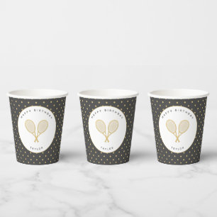 Tennis Party Sport Gepersonaliseerd Grijs en Goud Papieren Bekers