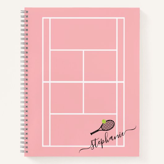 Tennis Personalized Girly Script Monogram Notitieboek (Voorkant)