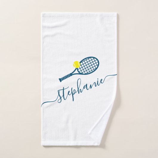 Tennis Personalized Name Script Monogram Blue Handdoek (Handdoek)