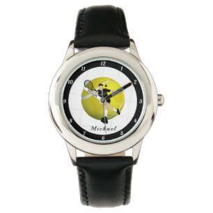 Tennis Player Ball & Net Coach Partner Name Kinder Horloge