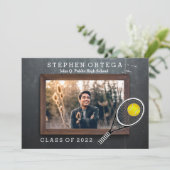 Tennis Player Chalkboard Photo Afstuderen Kaart (Staand voorkant)