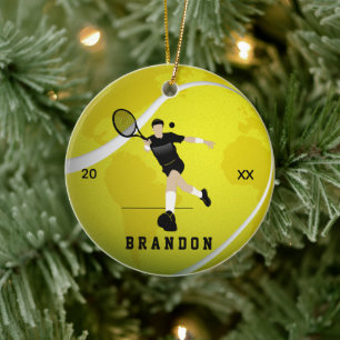 Tennis Player Silhouette Name & Year Earth Ball Keramisch Ornament