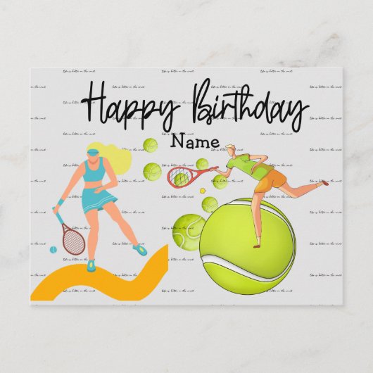 Tennis Player speelt Happy Birthday Briefkaart (Voorkant)