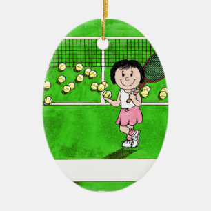 Tennis Player, Vrouw - persoonlijke Cartoon cadeau Keramisch Ornament