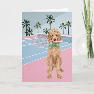 Tennis Poedel Roze Waterverf Kaart