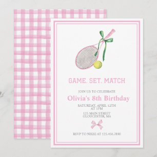 Tennis preppy plaid verjaardag uitnodiging