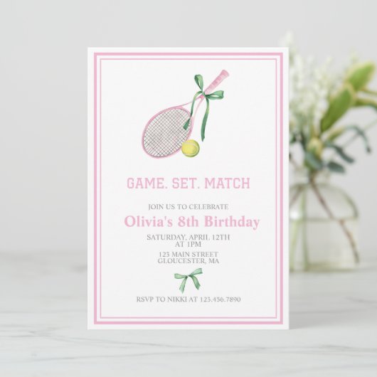 Tennis preppy plaid verjaardag uitnodiging (Staand voorkant)