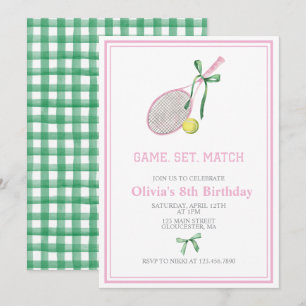 Tennis preppy plaid verjaardag uitnodiging
