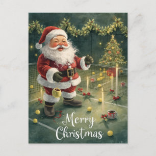 Tennis Prettig kerstfeest Kerstman op de baan Feestdagenkaart
