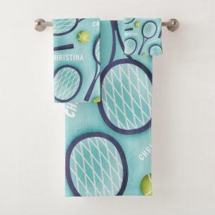 Tennis Racket Ball & Enfants Filles Nom Motif Bleu