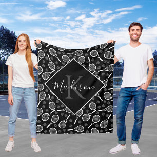 Tennis Racket Ball Pattern Initiaal & Name Monogra Fleece Deken