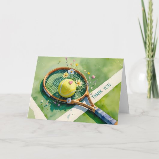 Tennis racket en bal met liefde rood hart bedankkaart (Voorkant)