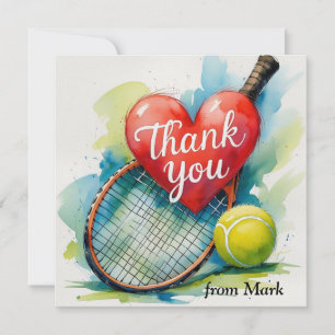 Tennis racket en bal met liefde rood hart bedankkaart