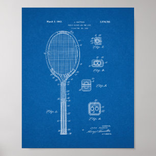 Tennis Racket en het soortgelijke octrooi - Blauwd Poster