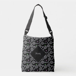 Tennis Racket en Tennis Ball Pattern Black Crossbody Tas