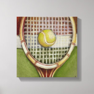 Tennis Racket met Ball Laying over Court Canvas Afdruk