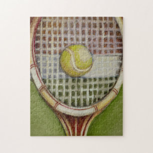 Tennis Racket met Ball Laying over Court Legpuzzel