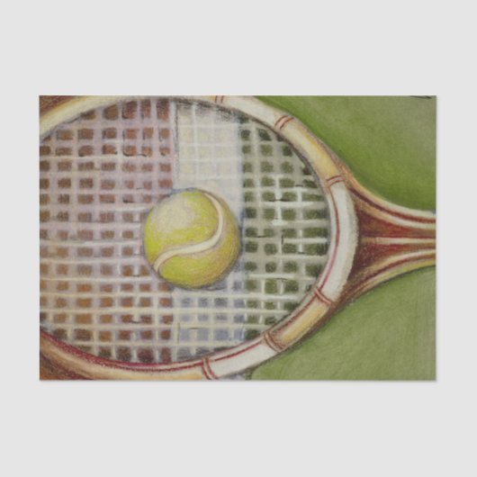 Tennis Racket met Ball Laying over Court Tissuepapier (Voorkant)