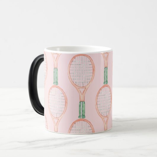 Tennis racket op roze achtergrond magische mok (Voorkant links)