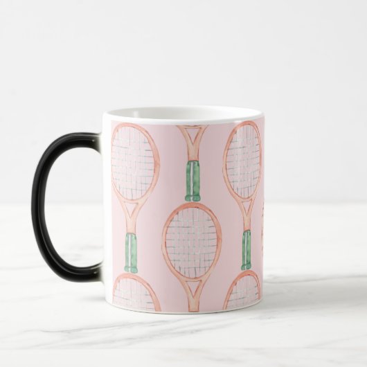 Tennis racket op roze achtergrond magische mok (Links)