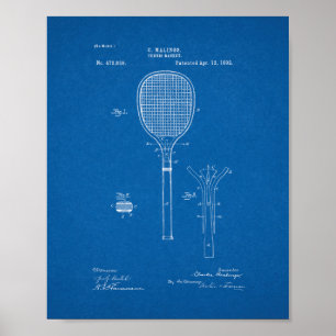 Tennis Racket Patent - Blauwdruk Poster