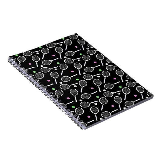 Tennis Racket Pattern Black Notitieboek (Rechterzijde)