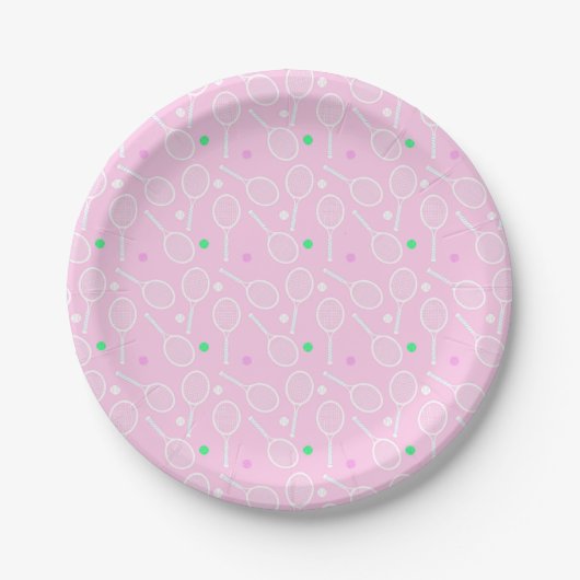 Tennis Racket Pattern Pastel Pink Papieren Bordje (Voorkant)