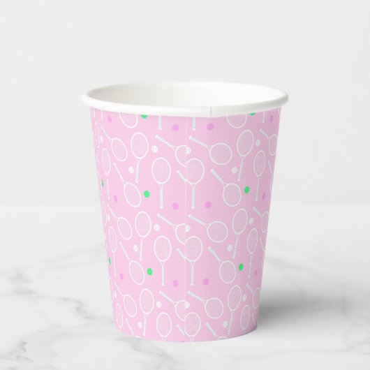 Tennis Racket Pattern Pastel Pink Party Papieren Bekers (Rechts)
