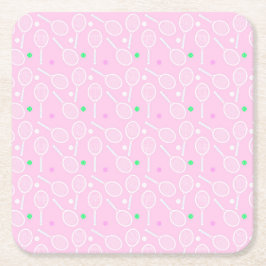 Tennis Racket Pattern Pastel Pink Party Vierkante Kartonnen Onderzetter