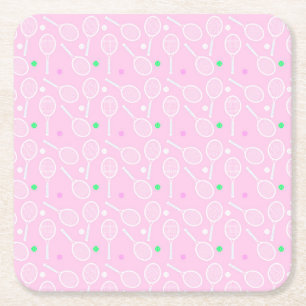 Tennis Racket Pattern Pastel Pink Party Vierkante Kartonnen Onderzetter